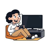 A cartoon man playing games on a couch vector