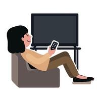 A woman sitting on a couch with a remote control vector