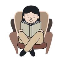 A woman is sitting in a chair reading a book vector