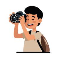 A boy taking a photo with a camera vector