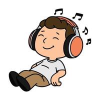 A cartoon boy with headphones lying down vector
