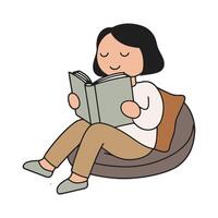 A woman reading a book while sitting on a bean bag vector