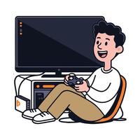 A man sitting on a chair with a game controller vector