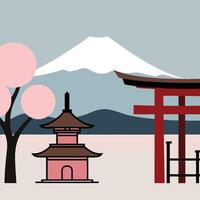 Japanese landscape with a torii gate and a pagoda vector