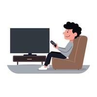 Man sitting on couch watching tv with remote control vector