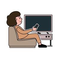 A woman sitting on a couch with a remote control vector