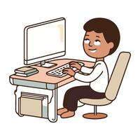 A cartoon boy sitting at a desk with a computer vector