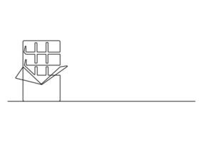 Chocolate bar one line drawing. Continuous line art chocolate bar. Pro illustration vector