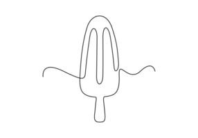 Continuous one line drawing of bitten ice cream with wooden stick. Premium illustration vector