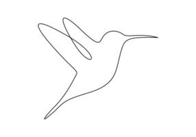 Continuous one line drawing of hummingbird. Single line art bird. Isolated on white background digital illustration vector