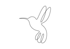 Continuous one line drawing of hummingbird. Single line art bird icon. Isolated on white background digital illustration vector
