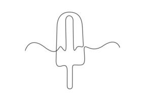 Continuous line drawing of bitten ice cream with wooden stick. Pro illustration vector