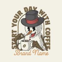 retro cartoon emblem of snowman with coffee mugs vector