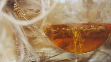 Close up of a beaker with boiling solution inside. Stock footage. Equipment at the laboratory. video