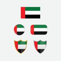 UAE country flag, country flag button, and shield design vector