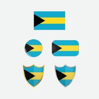 Bahamas country flag, country flag button, and shield design vector