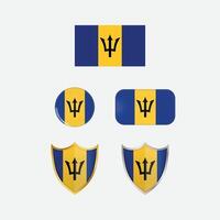 Barbados country flag, country flag button, and shield design vector