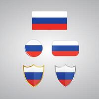 Russia country flag, country flag button, and shield design vector
