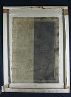 restoration and conservation of a very old canvas, restoration of a painting, restorer at work, place for text photo