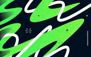 Abstract Creative Background with Wavy Lines, Halftones and Texture Effects in Black, Green and White Color Style. Suitable for Cover, Banner, Poster, or Landing Page Design vector