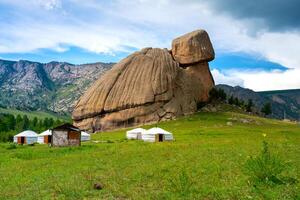 Turtle Rock, or Melkhii Khad, the famous gigantesque rock formed into a turtle shape by only wind and rain water in Gorkhi-Terelj National Park, Mongolia photo
