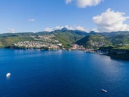 Aerial view of the Bay in front of Case-Pilote with the mountains in the background, Martinique, West Indies, France photo