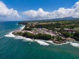 Aerial view of Basse-Pointe surf spot and the Church, Martinique, West Indies, France photo