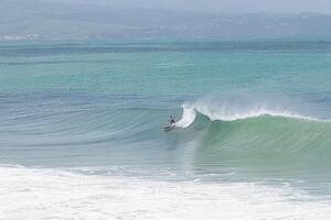 Surfer riding a wave front side at VVF, Anse l'etang, tartane, Martinique, West Indies, France photo