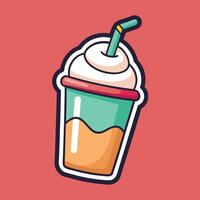 Whimsical Cartoon Sticker of a Frosty Smoothie with Whipped Cream and Fruits vector