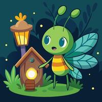 Enchanting Firefly Illuminates the Night with Magical Glow near a Delicate Fairy vector