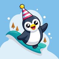 Cartoon Sticker of a Playful Penguin Sliding Down with Joy vector