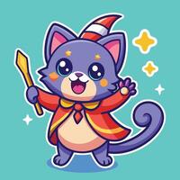Playful Kitten Sticker with a Magic Wand for Enchanting Adventures vector