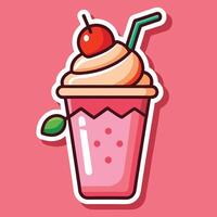 Adorable Cartoon Strawberry Smoothie Sticker with a Cheeky Expression vector