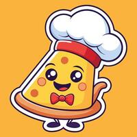 Cartoon Pizza Slice with a Tiny Chef s Hat and Waving Hand vector