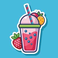 Cartoon Smoothie with a Paper Straw Character Sticker vector