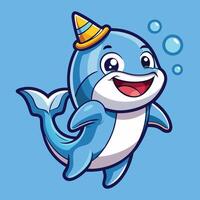 Joyful Dolphin Sticker with a Birthday Hat and Balloons vector