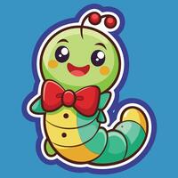 Delightful Cartoon Caterpillar Adorned with a Tiny Bow vector