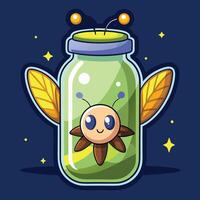 Glowing Firefly in a Cartoon Mason Jar with Soft Illumination vector