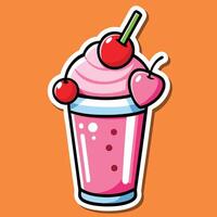 Cartoon Strawberry Smoothie Sticker with a Cheerful Character vector