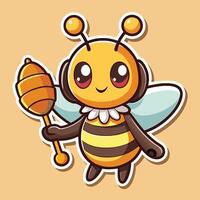 Cartoonish Bee Holding a Tiny Honey Spoon with a Smiling Expression vector