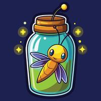 Glowing Firefly Trapped in a Cartoonish Mason Jar vector