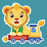 Joyful Lion Cub s Adventure on a Toy Ride vector