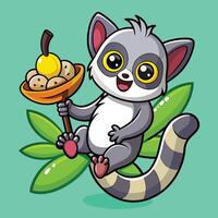 Playful Lemur Swings Joyfully on Vibrant Vines in Animated Cartoon Sticker vector