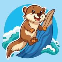 Animated Playful Otter Sliding Down a Waterslide Cartoon Sticker vector