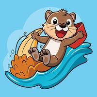 Playful Otter Sliding Down a Water Slide with Exuberance vector