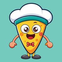 Cartoon Sticker of a Silly Pizza Slice with a Tiny Chef s Hat vector