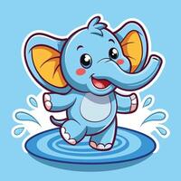 Playful Elephant Cartoon Sticker Splashing in Water with a Joyful Expression vector