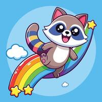 Animated Cartoon Sticker of a Playful Raccoon Sliding Down a Ramp vector