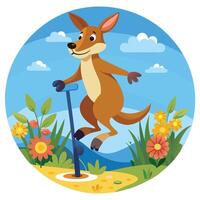Animated Sticker Playful Kangaroo Riding a Pog with Joyous Expression vector