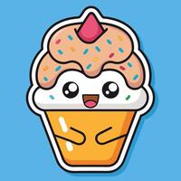 Cheerful Cartoon Sticker of a Smiling Ice Cream Cone with Sprinkles vector